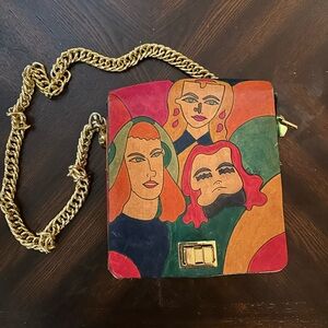 1970's Handmade & Painted ELYSE STONE Psychedelic Shoulder Bag Multi Color Rare